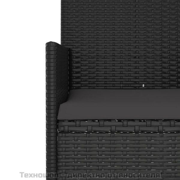 Градински лаундж комплект с възглавници 4 части черен полиратан