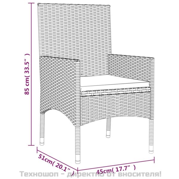 Градински лаундж комплект с възглавници 4 части черен полиратан