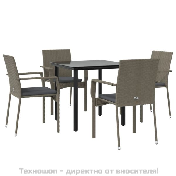 Градински трапезен комплект 5 части с възглавници сив полиратан