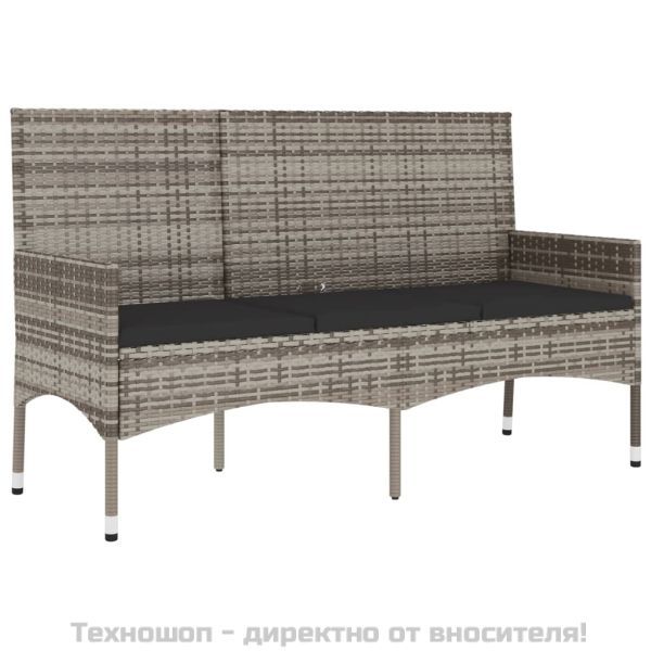 Градински лаундж комплект с възглавници 4 части сив полиратан