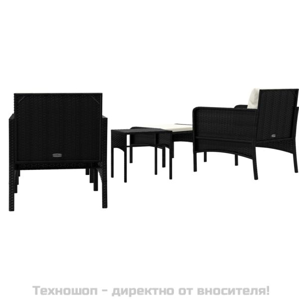 Градински лаундж комплект с възглавници 5 части черен полиратан