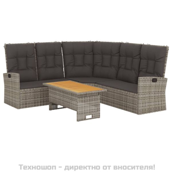 Градински лаундж комплект с възглавници 2 части сив полиратан