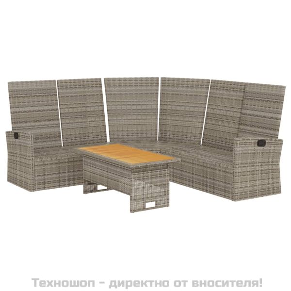 Градински лаундж комплект с възглавници 2 части сив полиратан