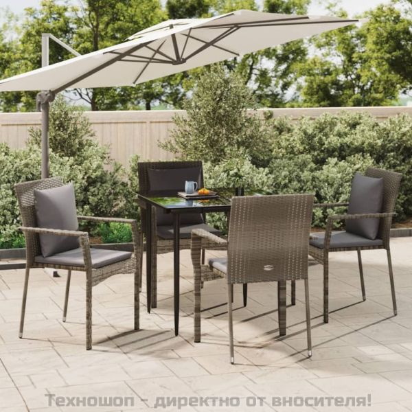 Градински трапезен комплект 5 части с възглавници сив полиратан