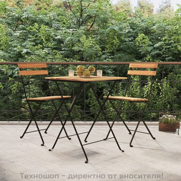 Сгъваем бистро комплект от 3 части тиково дърво масив и стомана
