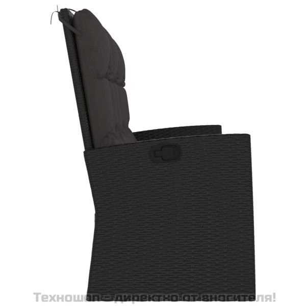 Наклоняема градинска пейка с възглавници черна 173 см полиратан