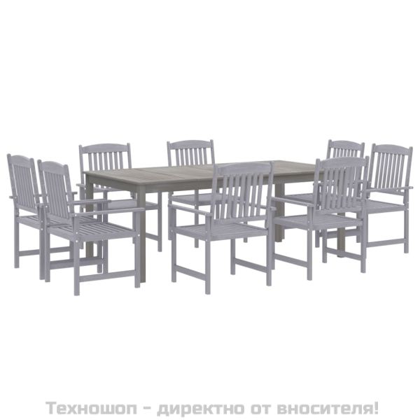 Градински трапезен комплект, 9 части, акациево дърво масив, сив