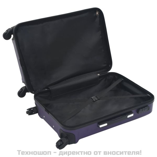Комплект твърди куфари с колелца, 3 бр, лилави, ABS