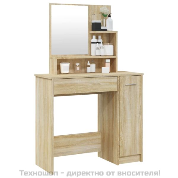 Тоалетка с огледало, дъб сонома, 86,5x35x136 см
