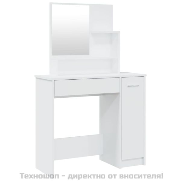 Тоалетка с огледало, бял гланц, 86,5x35x136 см