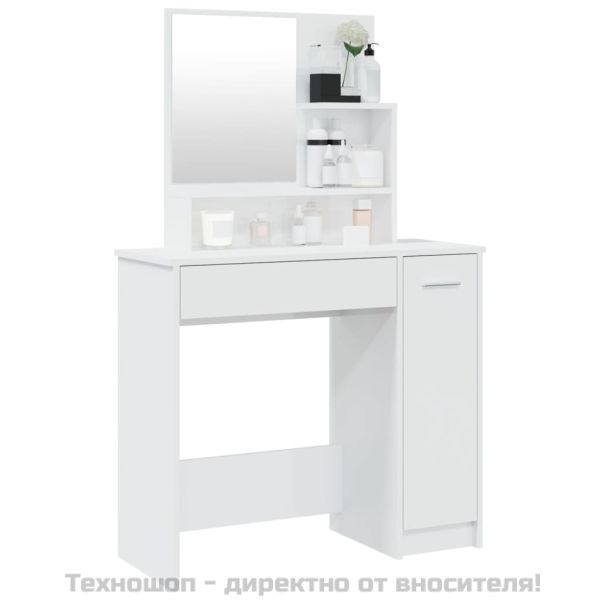 Тоалетка с огледало, бял гланц, 86,5x35x136 см