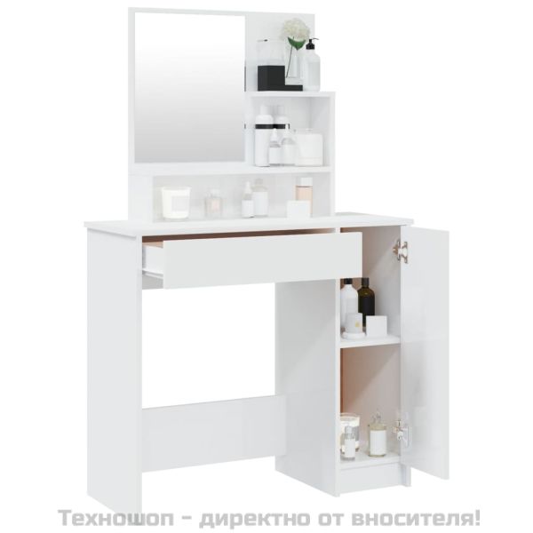 Тоалетка с огледало, бял гланц, 86,5x35x136 см