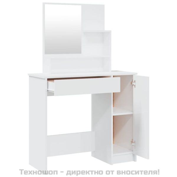 Тоалетка с огледало, бял гланц, 86,5x35x136 см