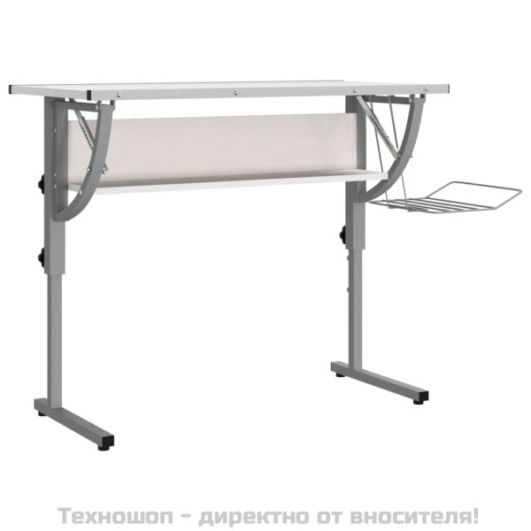 Бюро, бяло и сиво, 110x53x(58-87) см, инженерно дърво и стомана