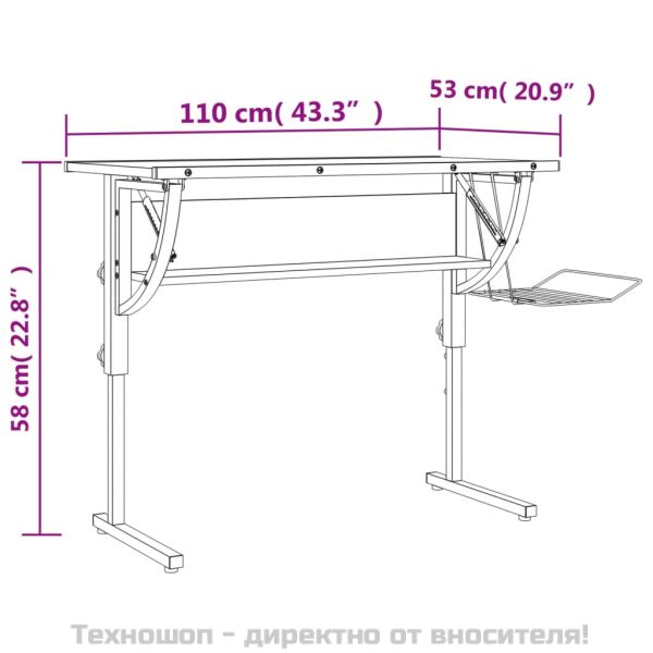 Бюро, бяло и сиво, 110x53x(58-87) см, инженерно дърво и стомана