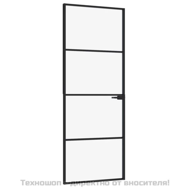 Интериорна врата черна 76x201,5 см закалено стъкло и алуминий