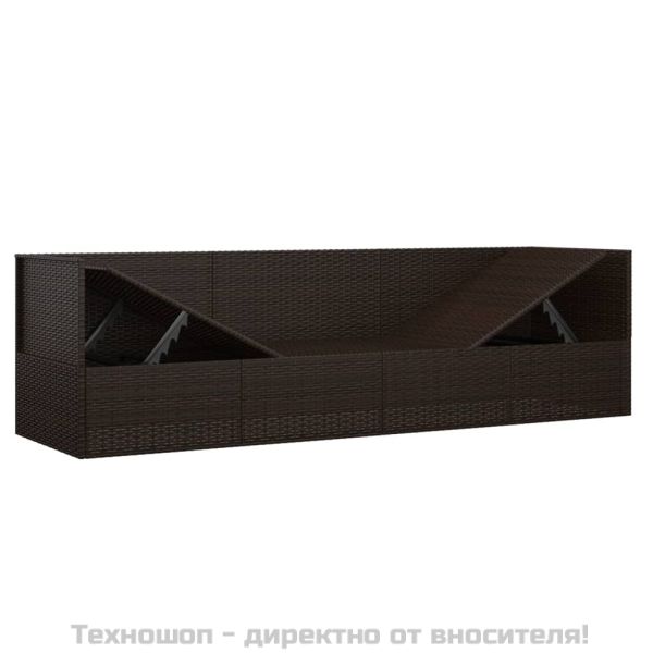 Градинско лаундж легло с възглавници, кафяв полиратан