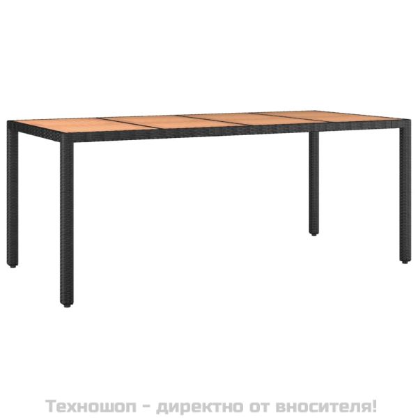 Градинска маса с дървен плот, черна, полиратан и акация масив