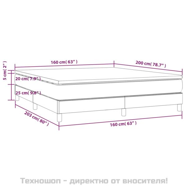 Боксспринг легло с матрак, светлосиво, 160x200 см, плат