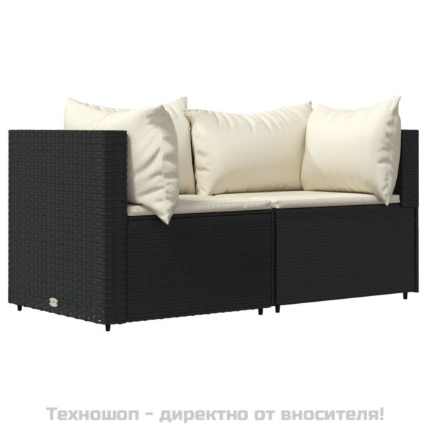 Градински ъглови дивани с възглавници, 2 бр, черни, полиратан