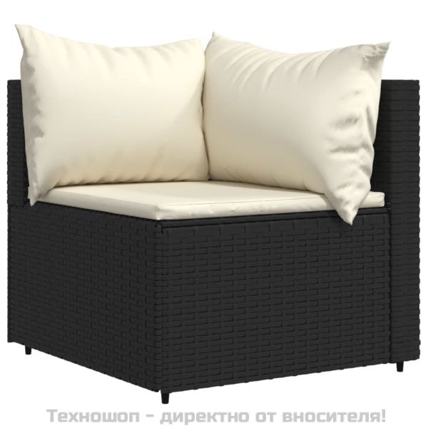 Градински ъглови дивани с възглавници, 2 бр, черни, полиратан