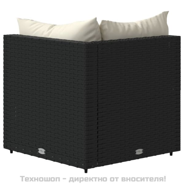 Градински ъглови дивани с възглавници, 2 бр, черни, полиратан