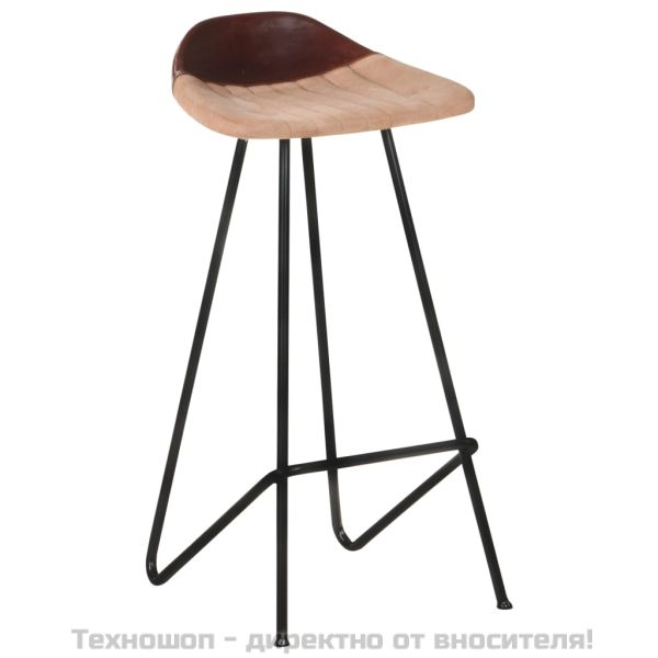 Бар табуретки, 4 бр, кафяви, естествена кожа