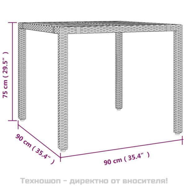 Градинска маса с дървен плот, сива, полиратан и акация масив
