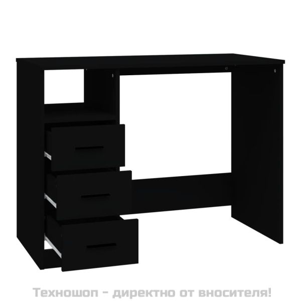 Бюро с чекмеджета, черно, 102x50x76 см, инженерно дърво