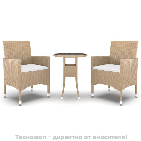 Градински трапезен комплект, 3 части, полиратан бежов
