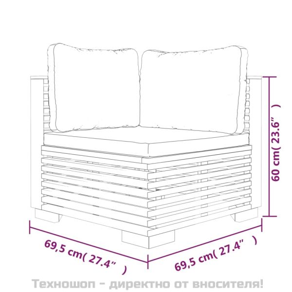 Градински ъглови дивани с възглавници, 2 бр, тик масив