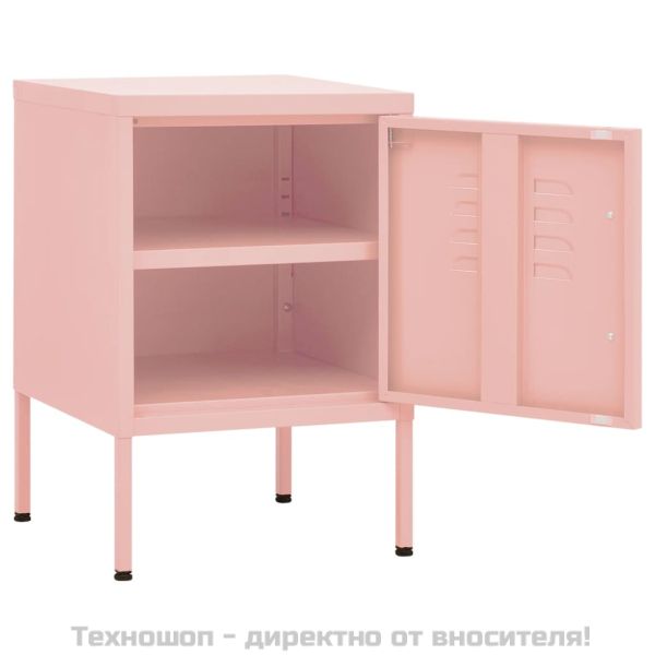 Нощни шкафчета, 2 бр, розови, 35х35х51 см, стомана