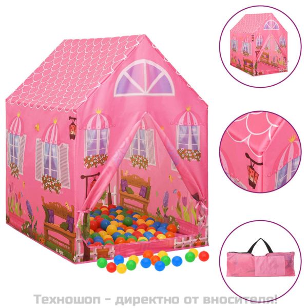 Детска палатка за игра с 250 топки розова 69x94x104 см