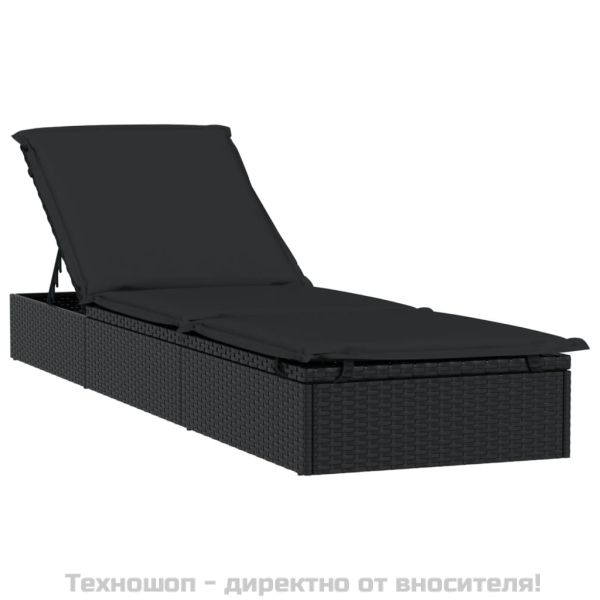 Шезлонг 1 бр с възглавница черен 201x55x62 см полиратан