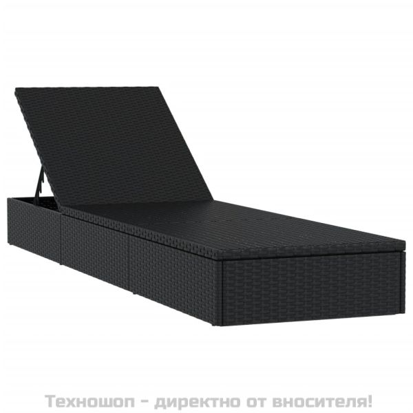Шезлонг 1 бр с възглавница черен 201x55x62 см полиратан
