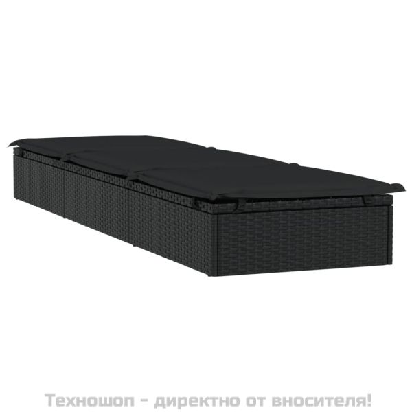 Шезлонг 1 бр с възглавница черен 201x55x62 см полиратан
