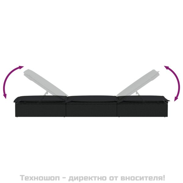 Шезлонг 1 бр с възглавница черен 201x55x62 см полиратан