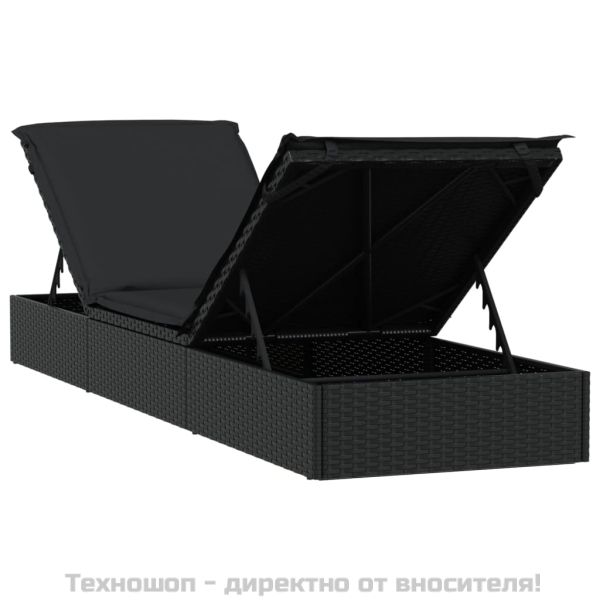 Шезлонг 1 бр с възглавница черен 201x55x62 см полиратан