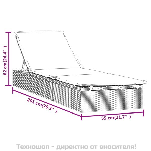 Шезлонг 1 бр с възглавница черен 201x55x62 см полиратан