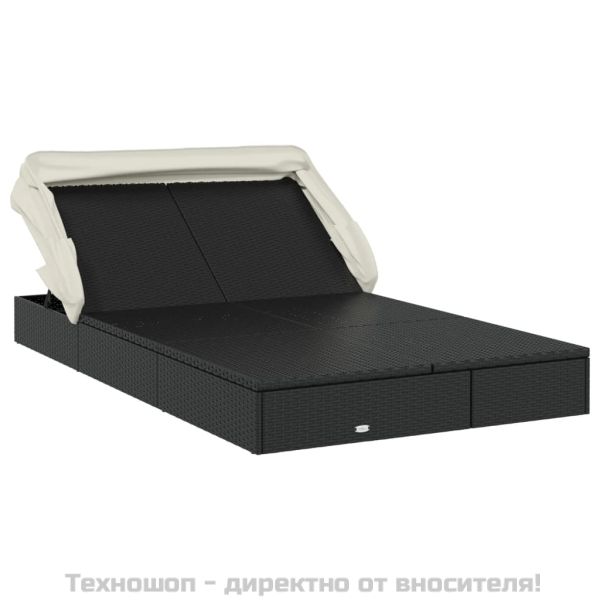 2-местен шезлонг черен сгъваем покрив 213x118x97 см полиратан