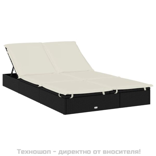 2-местен шезлонг черен сгъваем покрив 213x118x97 см полиратан
