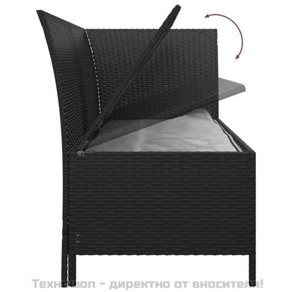 Градински лаундж комплект с възглавници 3 части черен полиратан