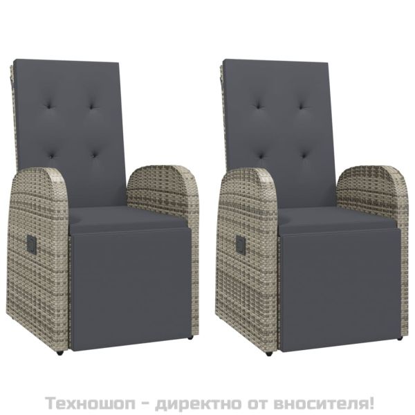 Градински столове с възглавници, 2 бр, полиратан, сиви