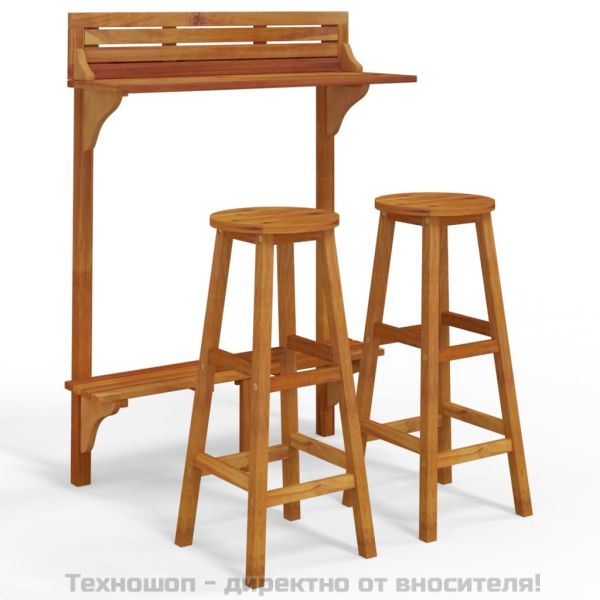 Балконски бар комплект от 3 части, акация масив