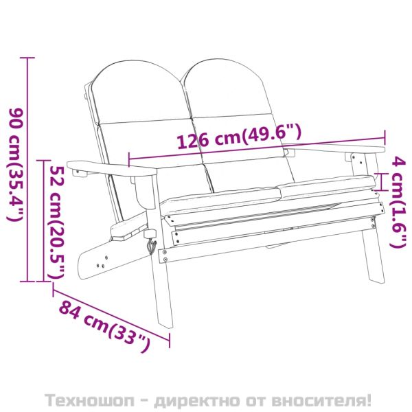 Градинска пейка Адирондак с възглавници, 126 см, акация масив