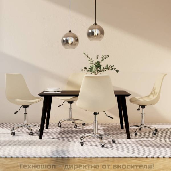 Въртящи се трапезни столове, 4 бр, кремави, текстил