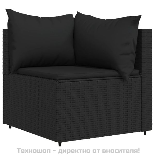 Градински ъглови дивани с възглавници, 2 бр, черни, полиратан