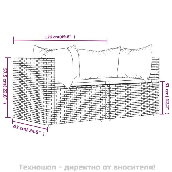 Градински ъглови дивани с възглавници, 2 бр, черни, полиратан