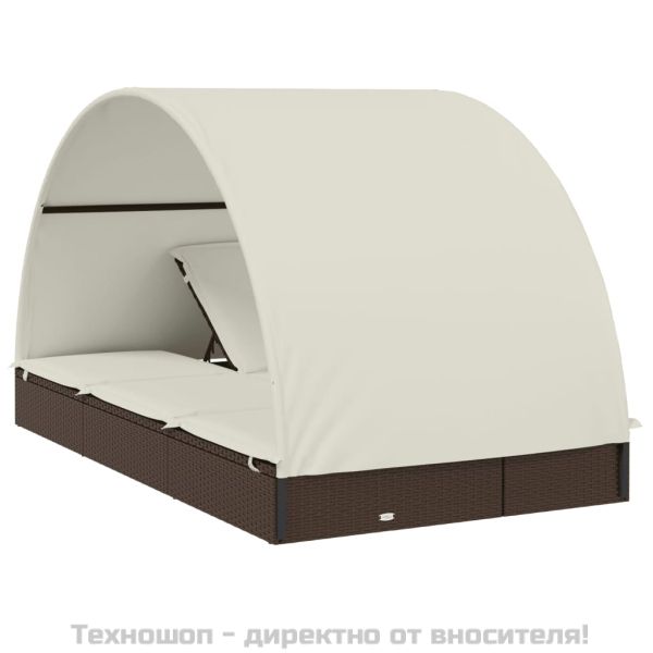 2-местен шезлонг с объл покрив кафяв 211x112x140 см полиратан