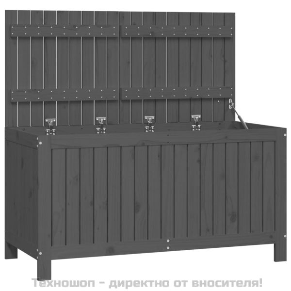 Кутия за съхранение, сива, 121x55x64 см, борово дърво масив